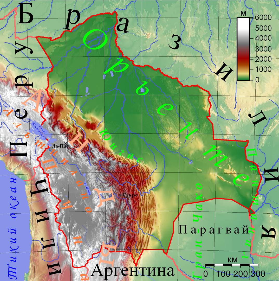 Физическая карта Боливии