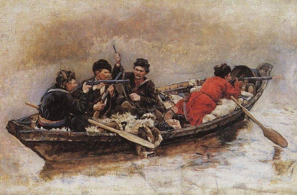 Василий Иванович Суриков Казаки в лодке. Этюд для картины 1895 г. «Покорение Сибири Ермаком»