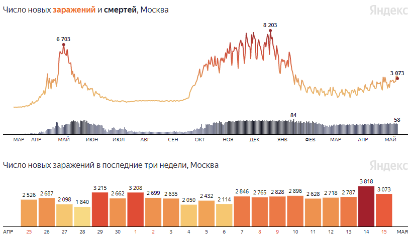 Число новых заражений и смертей в Москве