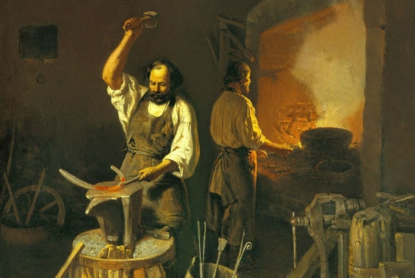 Лавр Плахов. Кузница (фрагмент). 1845