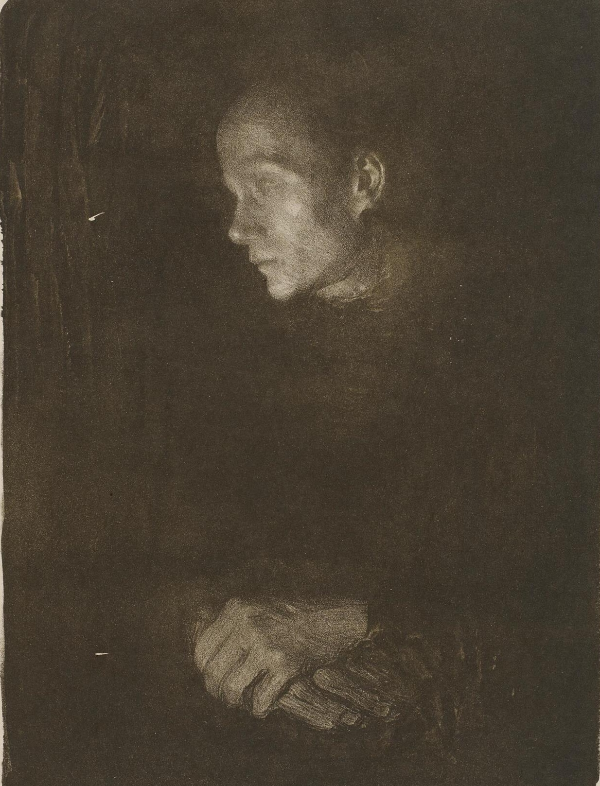 Кете Кольвиц. Работница в профиль, слева. 1903